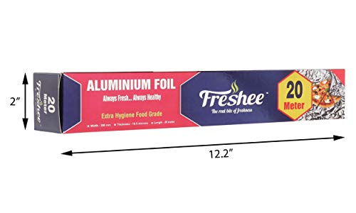 Image of Freshee 20m Aluminium Silver Kitchen Foil Roll Paper Pack of 5|11 Micron Thick|Food wrap|Disposable Food Parcel|Fresh Food