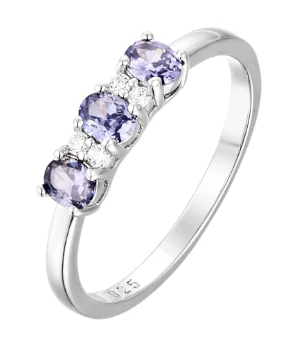 925 Sterling Silver Tanzanite Cz 3 Stone Trilogy Promise Ring size J K L M N O P Q R S - DECEMBER BIRTHSTONE (R)
