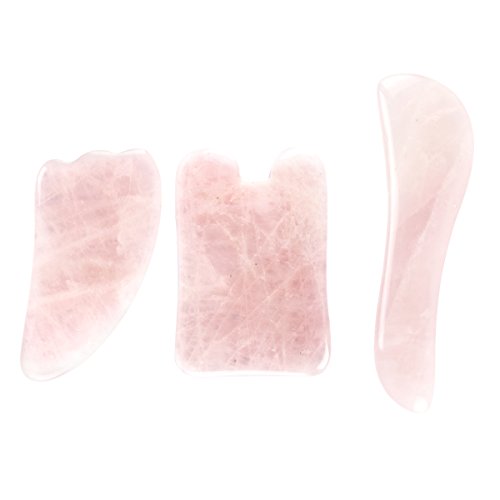 GES 3PCS Gua Sha Board Natural Quartz Scraping Plate Therapeutic Relief Skin Renewal Reduce Neck & Muscle Pain Handmade Scraping Facial Body Skin Massage Tools (3 PCS Pink)