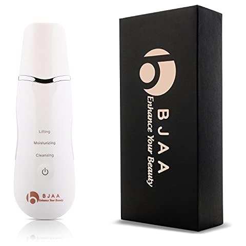BJAA Face Scrubber for Deep Cleansing - Face Skin Spatula, Ultrasonic Skin Scrubber Blackhead Remover Pore Cleansing Extractor for Facial Cleansing - Waterproof Massager - USB Rechargeable (White) Cover