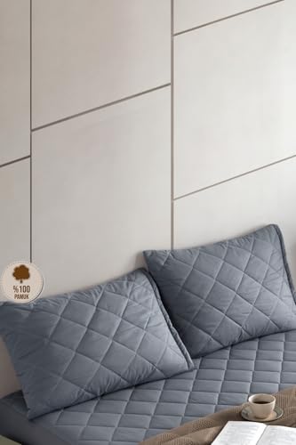 %100 Pamuk Kapitone Yastık Koruyucu Kılıf, 2 Adet, 50 x 70, Gri