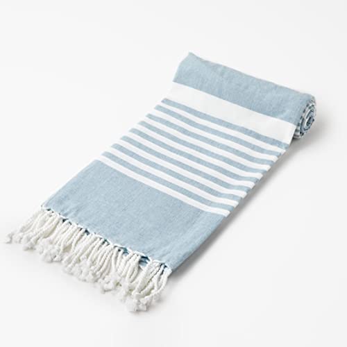 Turkish Beach Towels of Organic Cotton - Oversized Sand Free Beach Towels - Lightweight and Quickdry Beach Towels Perfect for Travel & Packing - Prewashed Boho Beach Towel - Navy Beach Towel (71