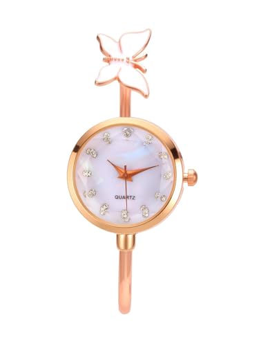 JSDDE Montre Jonc avec Papillon Femmes Montre Analogique Quartz Cadran Boîtier Rond à Facette avec Index des Heures Brillant Strass Montres Habilée...