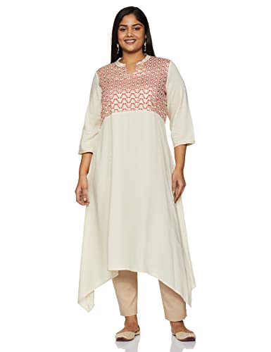 Image of Rangriti Off White Viscose A-Line Kurta for Women