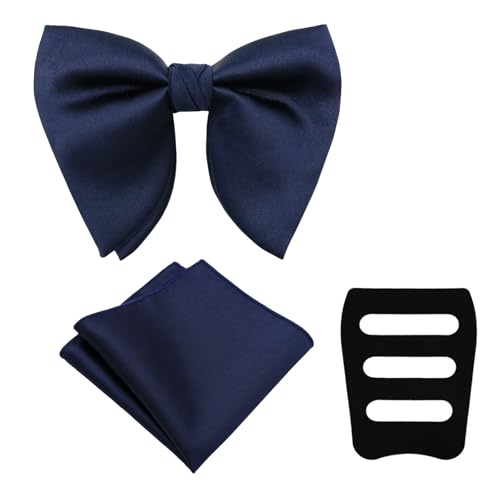 Image of Oversized Bow Ties for Men, Pre-Tied Bow Tie and Handkerchief with Pocket Square Holder Set for Wedding Party Daily