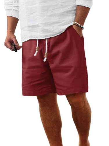 Image of Comdecevis Men's Cotton Linen Casual Shorts