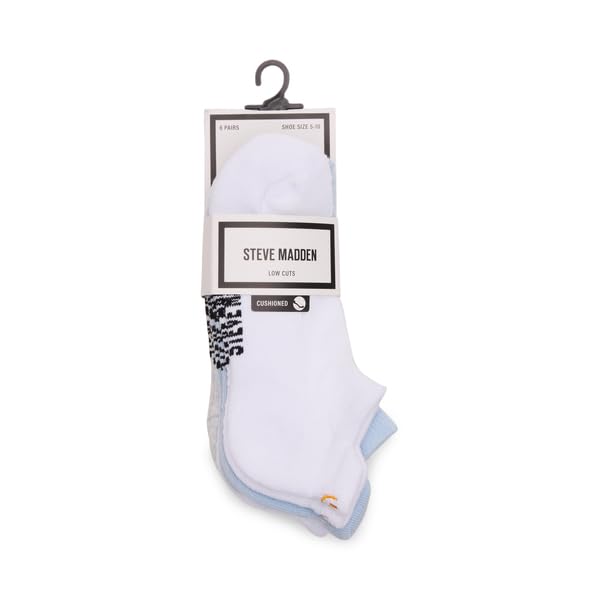 STEVE MADDEN 6PK SMILEY EMB ATHLETIC LOW CUT HALF CUSHION WHITE MULTI 6PK 9-113