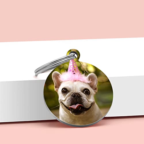 Kinyablue Stainless Steel Dog Tags Engraved For Pets, Round Id Tag For Dogs With Personalized Picture Printed, Custom Cat Dog Name Tag For Pet Birthday Memorial Gifts, Medium Size #TOP2