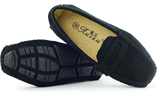 Ppxid T0666-1223 Girls Boys Suede Leather Slip-On Loafers Comfort Moccasin Casual Boat Shoes Uniform Dress Shoes-Black 7 Us Size thumb #5