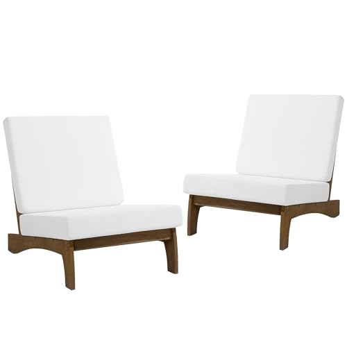 Image of Pia Ricoo Patio Chairs Set of 2, Heavy Duty Wood Patio Furniture Set with Thick Cushions, Bistro Set All-Weather Outdoor Chairs for Balcony, Deck, Poolside, Porch - Beige