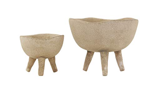 Creative Co-Op Boho Terracotta Footed Planter, Distressed Cream