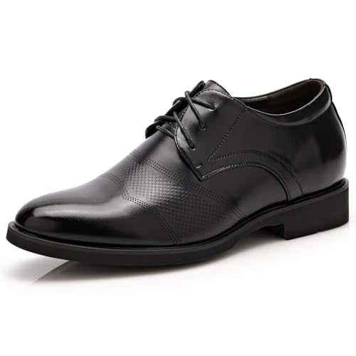Image of Battle Men Men's 2-Inch Elevator Leather Oxford Shoes, 2 inch Taller Derby Perforated Dress Shoes for Business Meetings Job Interviews Wedding