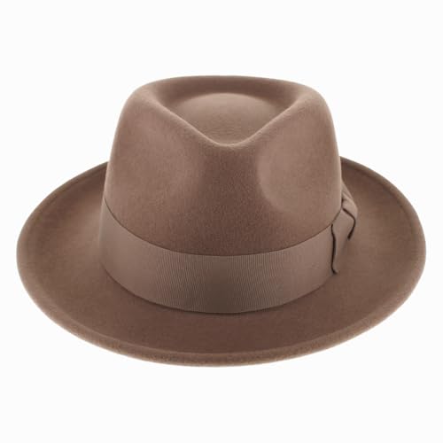 Image of Belfry Gangster Men's Fedora - Crushable 100% Wool Felt Hat, Stain Resistant & Travel Friendly Dress Fedora