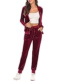 Yimoon Women's Velour Sweatsuits Set Full Zip Hooded Sweatshirts Jogger Pants 2 Piece Tracksuit Set(Red-M)