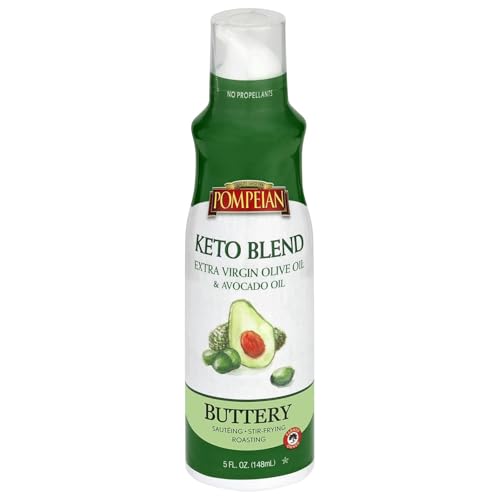 Pompeian Keto Blend Cooking Spray with Extra Virgin Olive Oil and Avocado Oil - 5 fl oz - No Propellants - Mild, Buttery Flavor for Sautéing, Stir-Frying, and Roasting