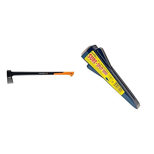 Fiskars 378841-1002 X27 Super (36") Splitting Axe & Estwing Sure Split Wedge - 5-Pound Wood Splitting Tool with Forged Steel Construction & 1-7/8" Cutting Edge - E-5