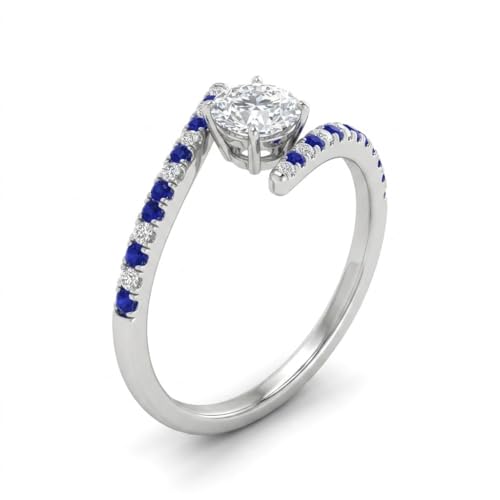 Image of Choose Your Gemstone Bypass Modern Round Diamond CZ Ring 925 Sterling Silver Round Shape Side Stone Engagement Rings Lightweight Office Wear Everyday Gift Jewelry US Size 4 to 12