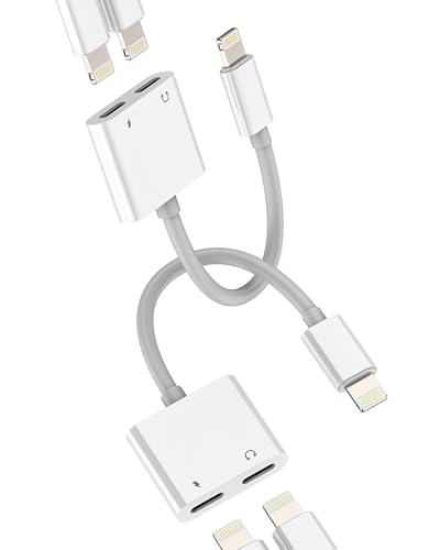 for iPhone Headphone Adapter Dual Lightning Jack Splitter (2pack)2 in 1 for Apple iPad Mini 14 pro Max Audio Cable Earphone Charger Adaptor Aux Charging Converter Dongle Car Port Charge Plug Connector