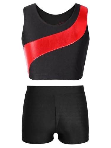 Hansber Kids Girls 2 Pieces Sparkly Dance Outfit Sport Crop Top Bra with Shorts Set Sports Workout Gymnastics Outfits2