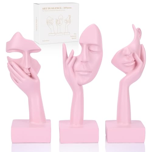 oliruim Juego de 3 estatuas grandes de Thinker, figuras abstractas de arte rosa para sala de estar, dormitorio, estantes, escritorio de oficina, decoración de mesa de café, regalo para mujeres (3