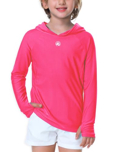 AOBUTE Unisex Kids Long Sleeve Hoodie Rash Guard Boys UPF 50+ Swim Top with Thumb Hole 3-12 Years