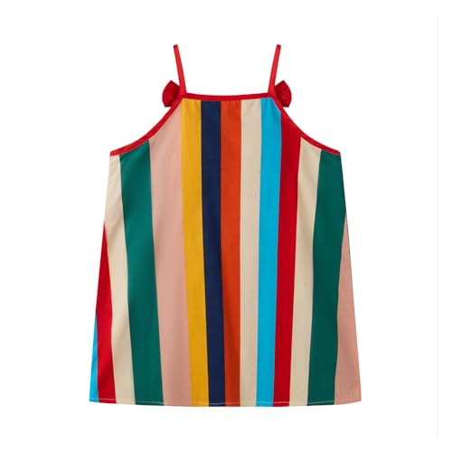 Girls Dresses Summer Sleeveless Rainbow Stripes Sundress Casual Cotton Dress with Bowknot2