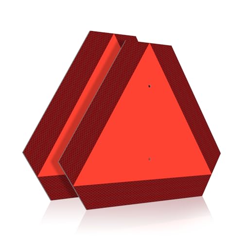Faittoo Slow Moving Vehicle Sign, 2-Pack 14"x16" Reflective Triangle Sign, Engineering Grade Aluminum, Weather & Fade Resistant for Golf Carts, Farm Equipment Safety