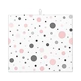 Gain de place : il y a une boucle de sangle tissée au milieu d'un côté horizontal, de sorte que vous pouvez accrocher le tapis d'impression moderne gris blanc à pois sur un crochet lorsque vous n'en avez pas besoin. Il peut également être enroulé ou plié à plat pour le ranger dans les tiroirs ou les armoires, occupant peu de place dans votre cuisine.