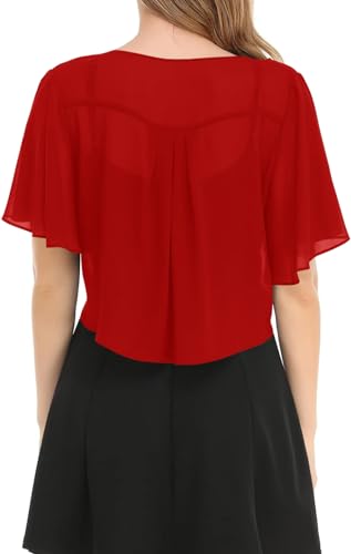 Image of Women's Solid Puff Sleeve Kimono Short Cardigan Loose Cover Up Casual Blouse Top Chiffon
