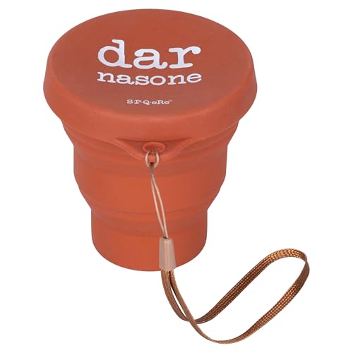 Bicchiere pieghevole con coperchio 200 ml, in silicone, ruggine con scritta, S.P.Q.eRe