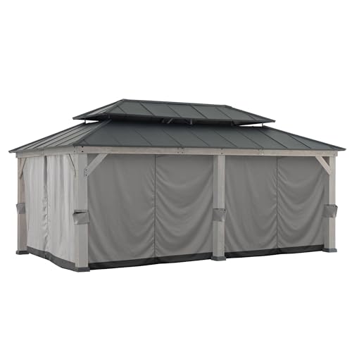 Sunjoy Replacement Curtains, Waterproof 6-Panel Screen Walls Outdoor Curtain for 12 x 20 ft Gazebo, Patio & Backyard Protection, Grey