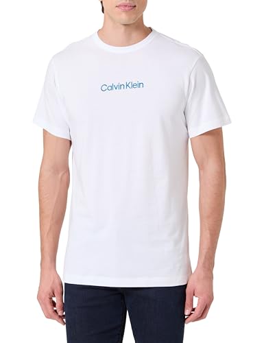 Calvin Klein Men’s Short Sleeve Crew Neck T-Shirt, White (Classic White W/Deep Lagoon Logo), M