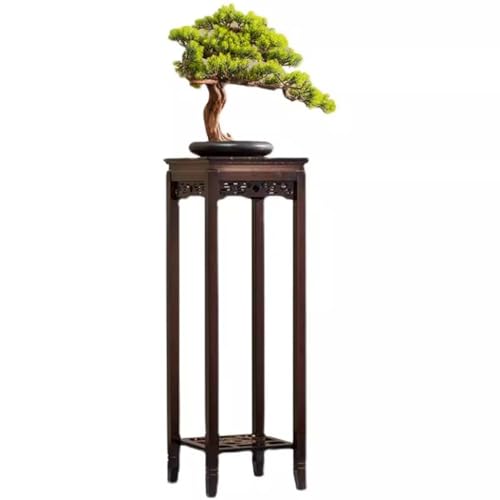 Soporte alto de bambú para plantas de 2 niveles, cuadrado retro, almacenamiento de flores, soporte para plantas de estilo chino, estante esquinero para plantas de pie para mesa auxiliar grande