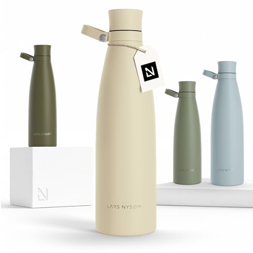 Image of LARS NYSOM Stainless Steel Insulated Water Bottle 25oz 34oz | Insulated Thermo Flask for Hot and Cold Beverages | Leakproof Drinking Bottle (Almond Beige, 33.9oz)