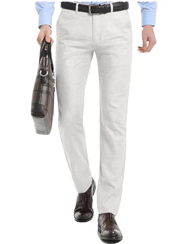 Mens Casual Linen Pants Flat Front Classic Fit Beach Trousers Summer Dress Pants3