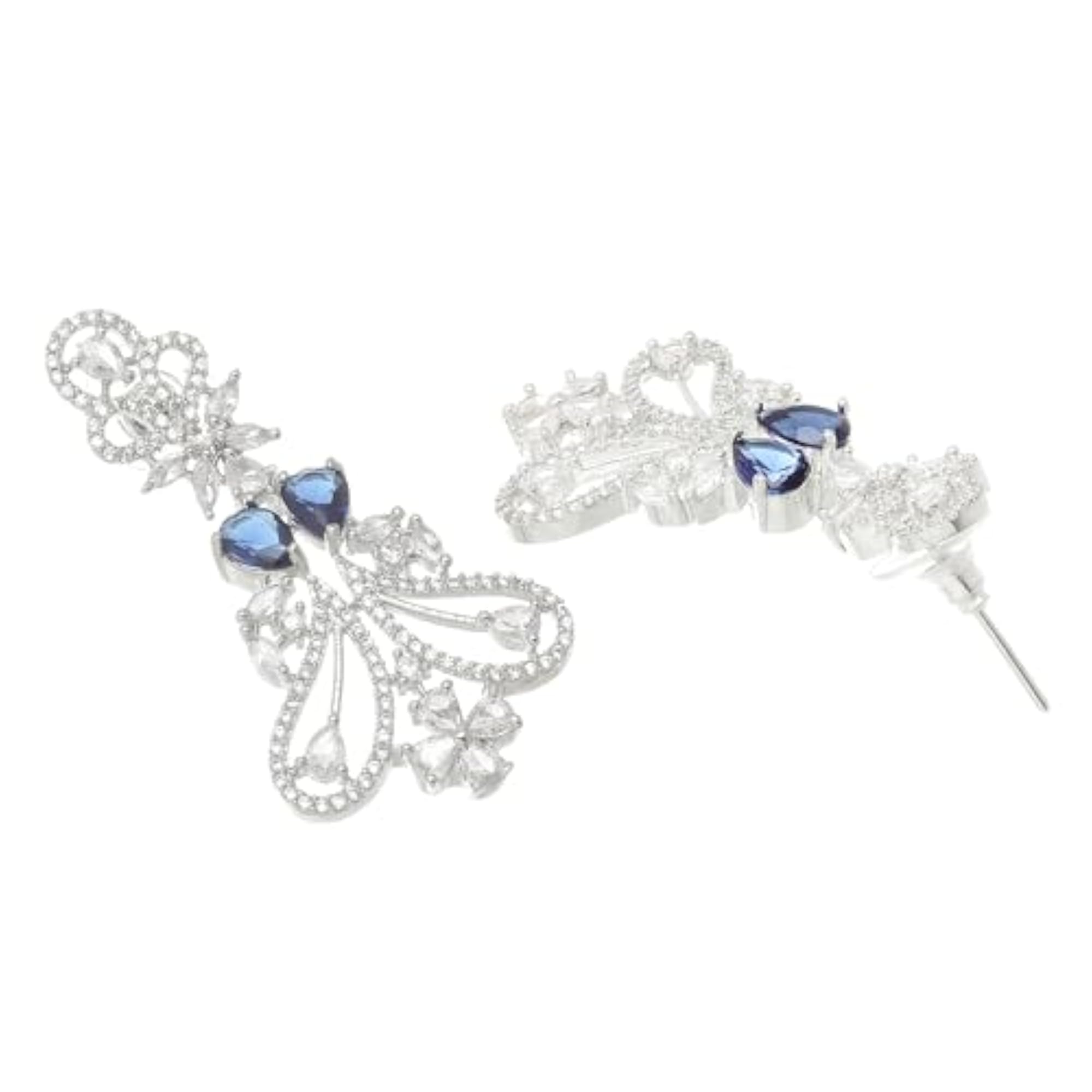 Rhodium-Plated Drop Earrings with American Diamonds