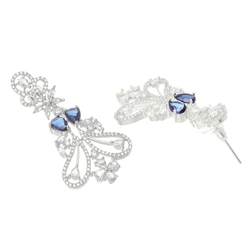 Rhodium-Plated Drop Earrings with American Diamonds