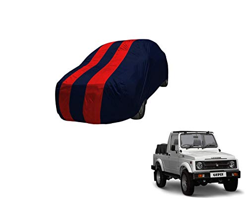Image of Auto Hub Car Cover Compatible with Maruti Gypsy with Mirror Pocket,Triple Stitched, Weather Proof, Gypsy Car Cover- Navy-Red