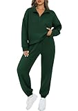 BTFBM Womens 2 Piece Sweatsuit Sets Fall Outfits Tracksuits 2025 Long Sleeve Half Zip Sweatshirt Sweatpants Lounge Set(Solid Dark Green,Medium)