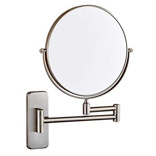 Badezimmer-Wandspiegel, 20,3 cm, doppelseitiger Vergrößerungsspiegel, aus Messing, ausziehbar, klappbar, um 360° drehbar, für Rasiermöbel, Nickel, 7-fach