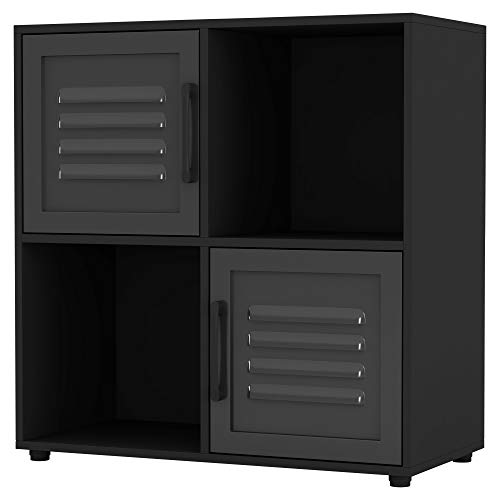 URBNLIVING Black Cube Bookcase With Metal Door Display Shelf Storage Unit Shelving Cupboard Organiser (Black Door, 2x2 Cube (4 Cube))