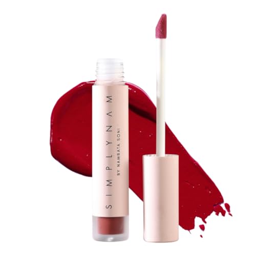 Image of SIMPLYNAM Satin Soft Lip Creme | 1 Swipe Full Coverage | Hydrating, Creamy Matte Finish | 6 -8 Hour Stay | Transfer-Proof & Smudge-Proof | Infused with Peptides & Squalane | Vegan | 5ML | Poonam- Cool Red