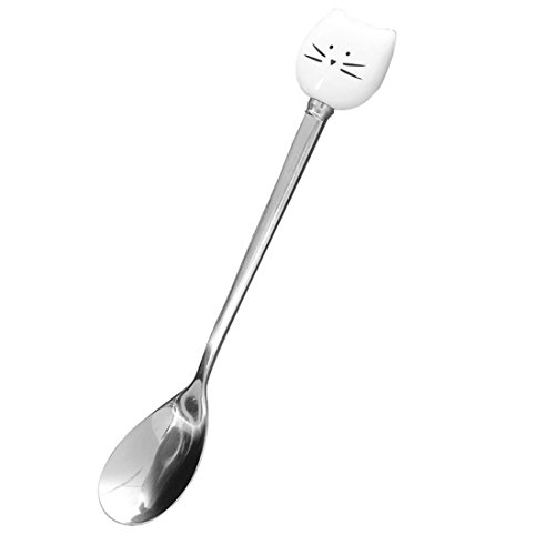 Cuchara de café de cerámica para gato con mango de acero inoxidable, acero inoxidable cerámica, Blanco, 1 pieza Cover
