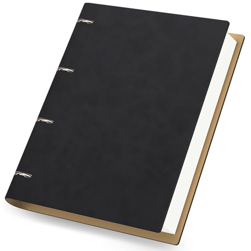 Yarotm Cuaderno de Anillas A4 - Lineas Libreta Notas Cuero PU 21.5x28cm - 100GSM Papel Rayas Bloc de Notas - 300 Páginas Espiral Cuaderno A4 Anillas - Recargable Notebook Viaje Diario, Negro