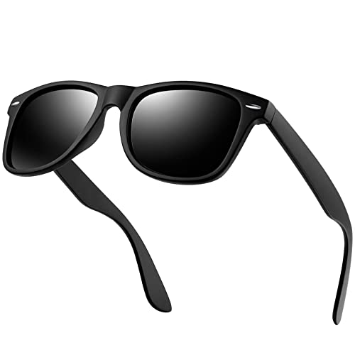 KANASTAL Polarized Black Sunglasses Men Women TR90 Retro Classic 80 Glasses for Men Driving Fishing 100% UV Protection Trendy Square Shades