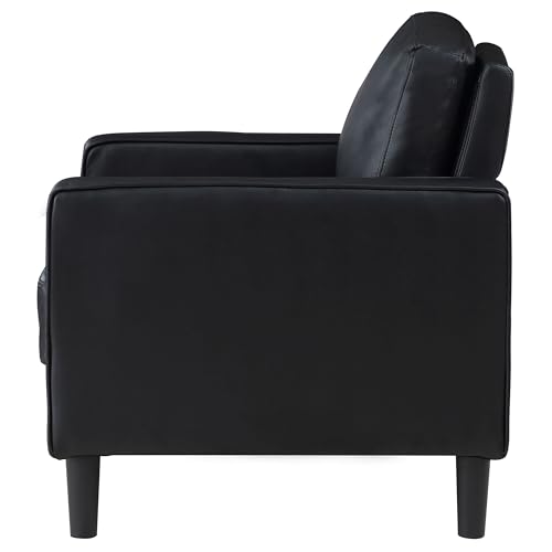 Sillón con asiento de cuero sintético y estructura de madera negro miniatura 6