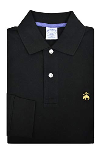 Brooks Brothers Mens Slim Fit All Cotton Long Sleeve Performance Polo Shirt Golden Fleece Embroidery (S, Black)