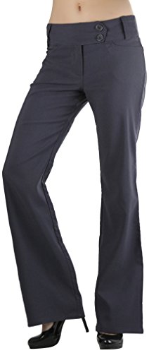 ToBeInStyle Women's High Waist Boot-Cut Dress Pants - Charcoal - Large