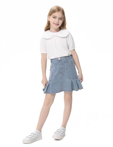 Image of 2026 Girl's Denim Skirts Elastic Waist Pleated Toddler Girls Jean Skirt Size 3-12