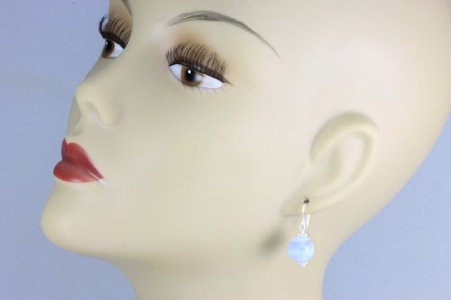 Sterling Silver Blue Lace Agate Earrings Faceted Round Drops Dangle Banded Silvertone Accents Everyday Spyglass Designs #TOP1